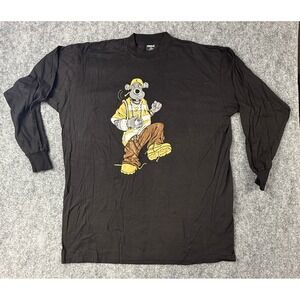 Vintage Y2K UNIQUE Mens 2XL‎ Graphic Long Sleeve T Shirt Dog Cartoon Black